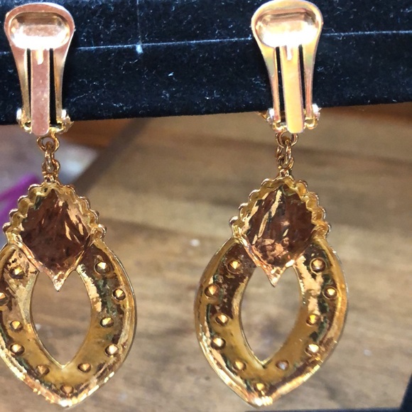 Gold Tone & Rhinestones Knocker Statement Earrings Vintage - Picture 5 of 7